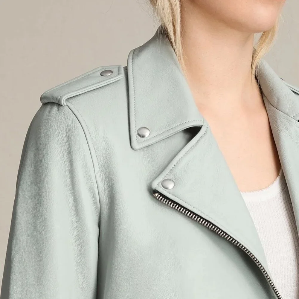ALL SAINTS - Baby Blue Balfern Lamb Leather Biker Jacket - Picture 3 of 11
